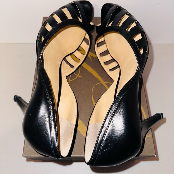 Enzo Angiolini Black Leather Peep Toe Heels - Picture 5 of 8